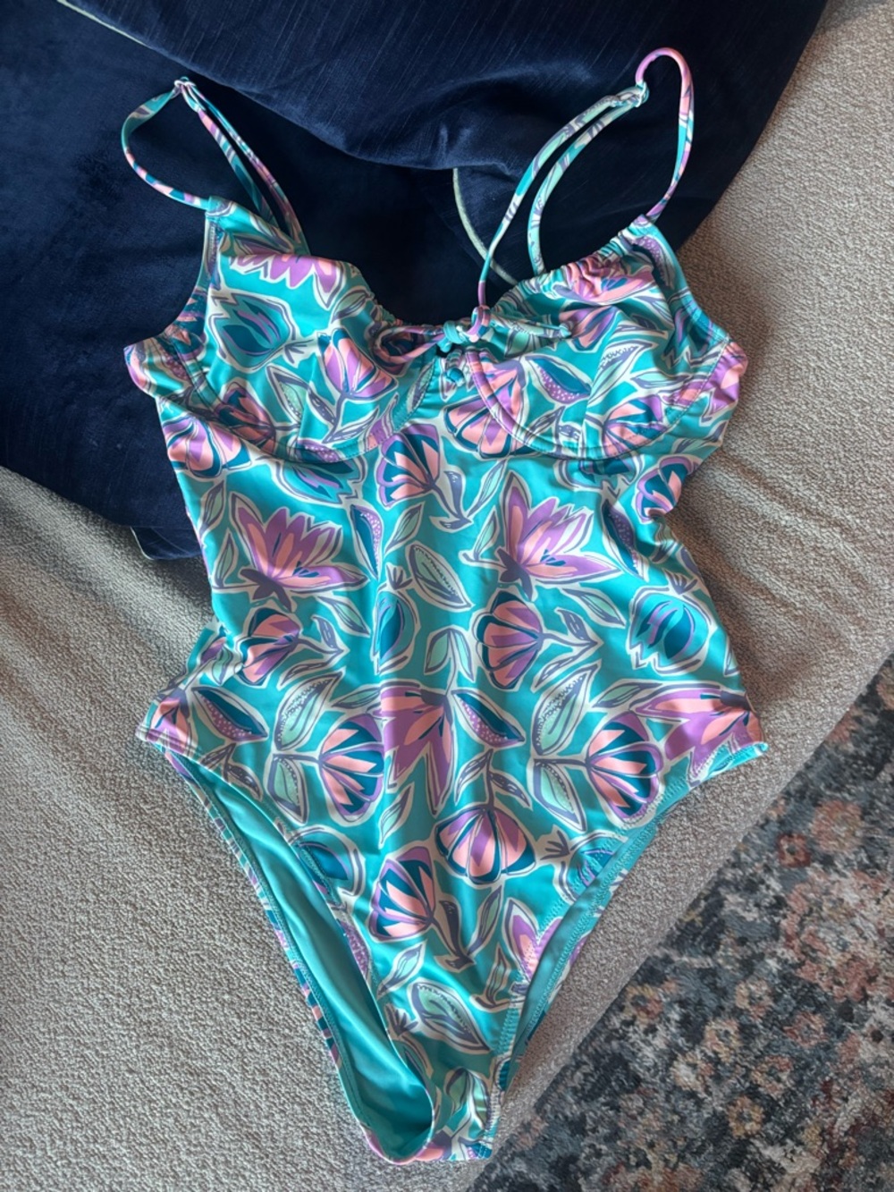 Pink Lily Teal Floral One-Piece Swimsuit with Pink & Purple Accents